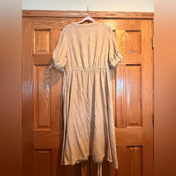 Time and Tru Button-Front Beige Linen Midi Dress - Picture 2 of 6